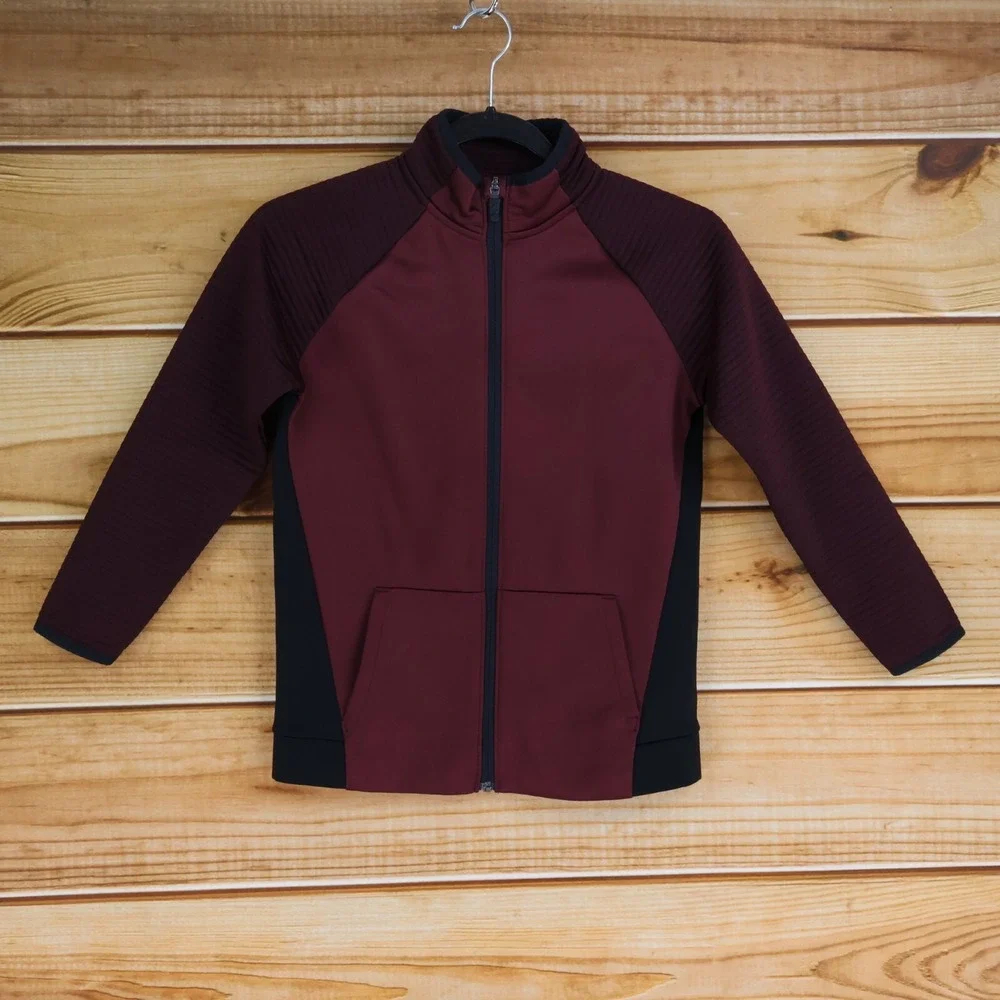 Old Navy Activewear Full Zip Jacket Girls Size M Maroon Black Mock‎ Neck Pockets